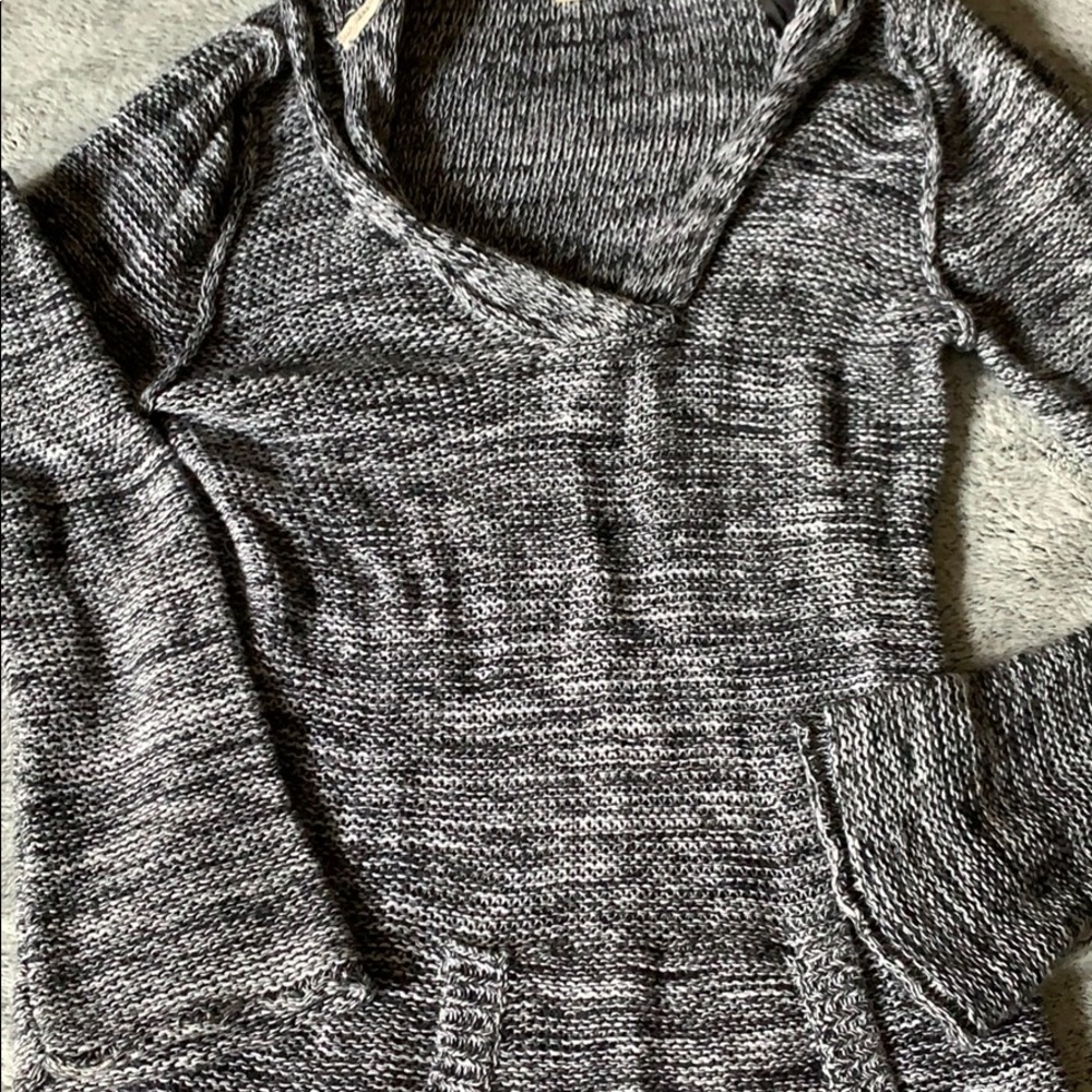 Roxy Charcoal Knit Hooded Sweater with Pockets M
